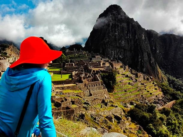 Panoramic view of Machu Picchu ancient stone citadel and Huayna Picchu peak at 2,430m, Cusco, Peru