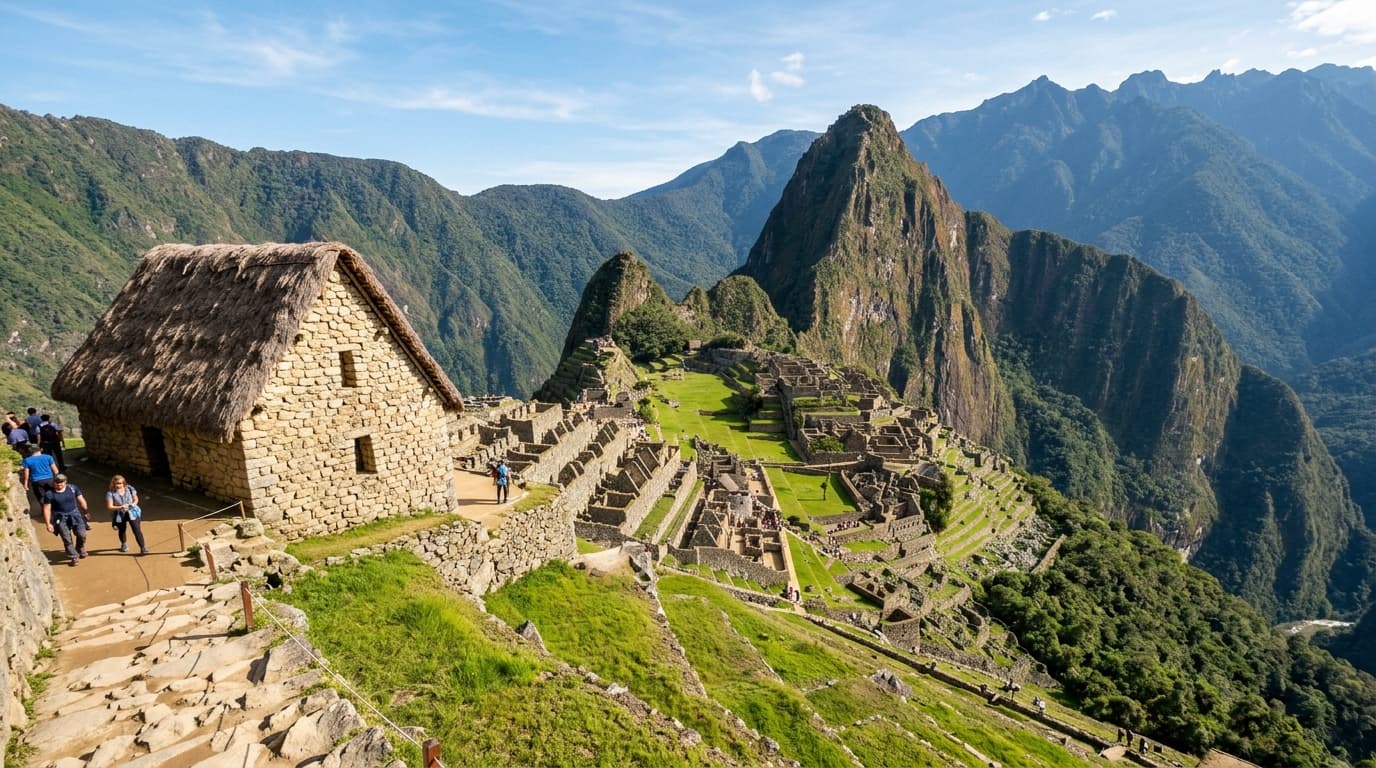 Vista panorámica de la terraza superior de Machu Picchu en la Ruta 1-B