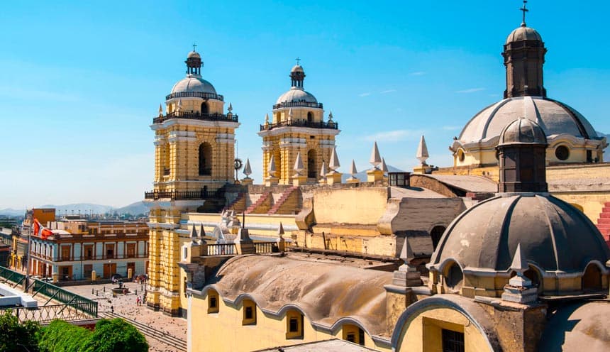 Historical colonial architecture and Plaza San Francisco in UNESCO World Heritage Lima Historic Center